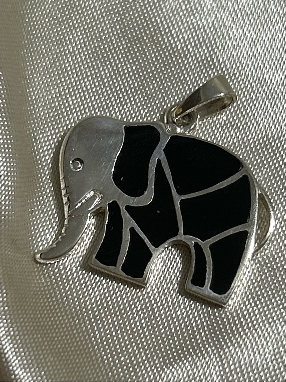 Sterling Silver Elephant Pendant Necklace in Black Enamel
